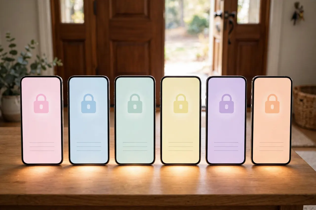 Six phones in a row, each showing a lock icon in a different color: the major smart lock apps compared side by side